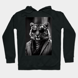 Tiger Boss: A Black and White Portrait, Tiger with sunglasses Hoodie